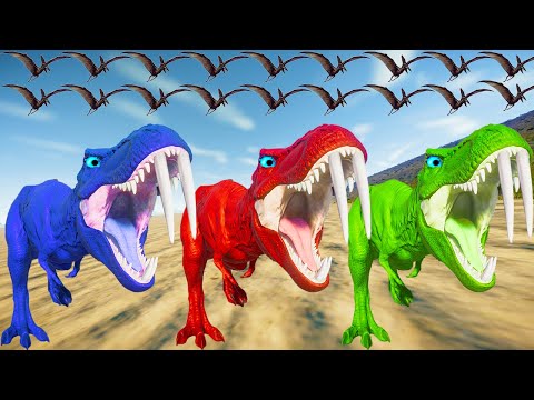 Rexy Color Pack vs Indominus Rex, Spinosaurus, Indoraptor, Jurassic World Evolution Dinosaurs Fight