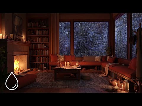 Rain on Window & Wind Sounds | Cozy Cabin with Crackling Fireplace