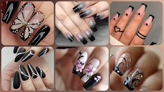 Black combination nail art designs~Black Nail art designs~Black Nail art pic~nail art compilation