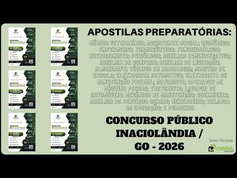 Apostilas Concurso Prefeitura de Inaciolândia / GO - 2026, Diversos Cargos