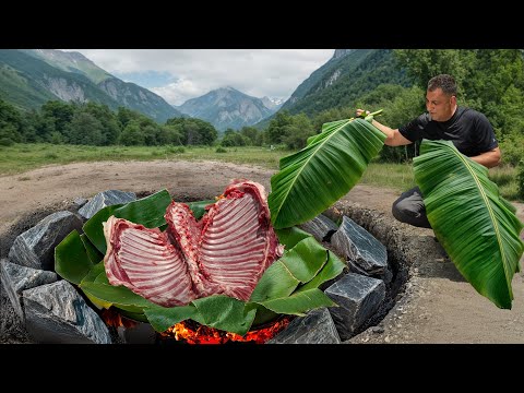 Cooking Lamb in Banana Leaves Underground in a Clay Pit