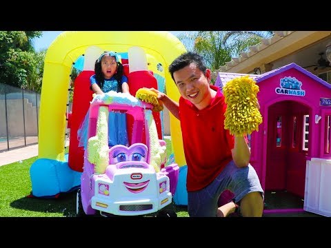 Wendy Pretend Play w/ Giant Inflatable Drive Thru Car Wash Kids Toy Video