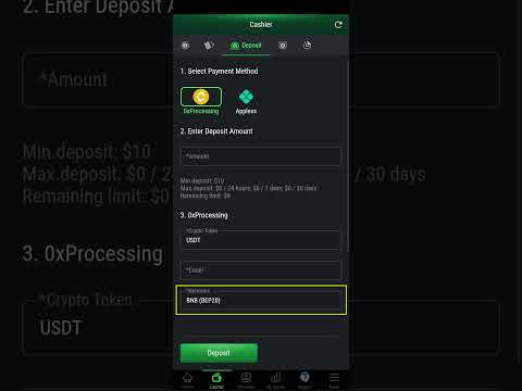 Tutorial em vídeo: Depositar USDT (Versão Mobile)