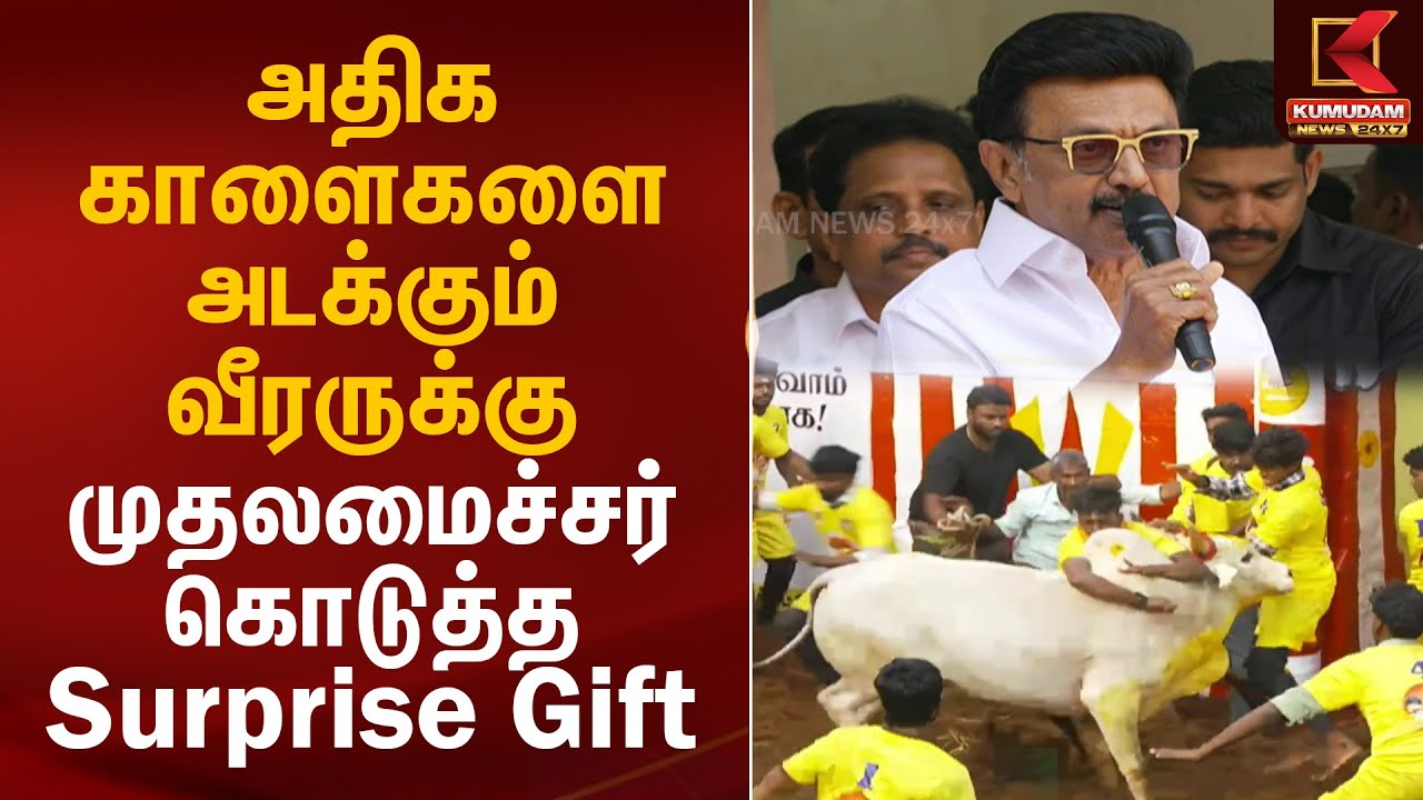 அதிக காளைகளை அடக்கும் வீரருக்கு முதலமைச்சர் கொடுத்த Surprise Gift |CM Stalin|Alanganallur Jallikattu