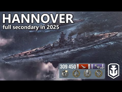 Full Secondary Hannover With The New F Key (World of Warships 14.0 Buffs)