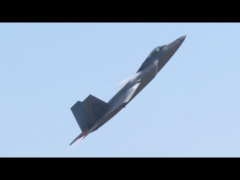 AMAZING FORMATION! F-22, P-38, P-51, F-86 - "Heritage Flight" at Chino 2015