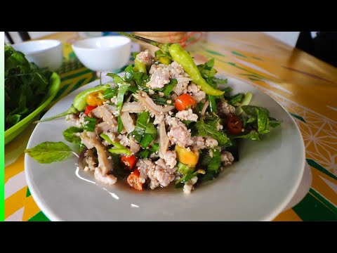 Laos National Dish LAAP (This one was my favorite) + VIENTIANE Cooked Food Market | LAOS