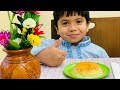 Baby Eating Pudding Eating Caramel Egg Pudding