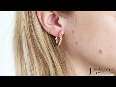 9ct Yellow Gold Round Twist Design Hoop Earrings - 21mm