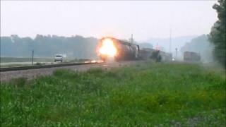 preview picture of video 'BNSF C44-9W 4999 and AC44CW 5678 on a morning run south to Kansas City'