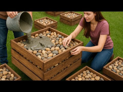 Amazing creative cement art from wooden pallets // Easily decorate garden flower pots from pallets