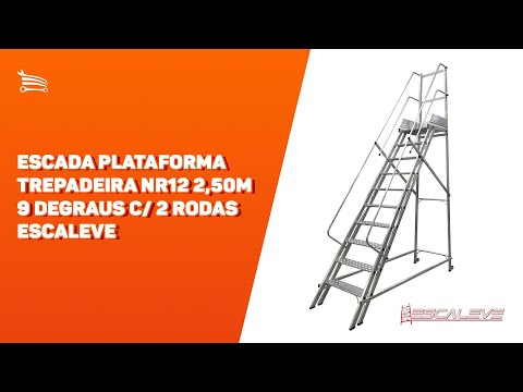 Escada Plataforma Trepadeira NR12 4,50m 17 Degraus com 4 Rodas  - Video