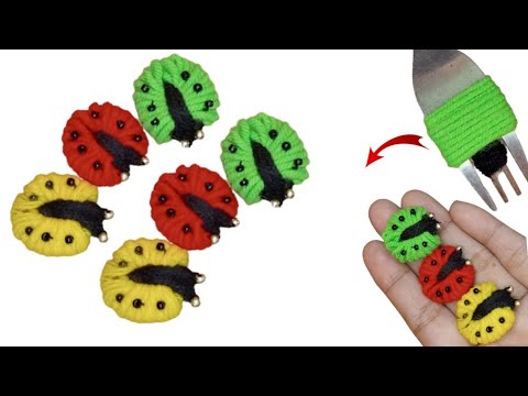 Super Easy Ladybug Making Idea with Fork - Easy Woolen crafts - Hand Embroidery Trick - Sewing Hack