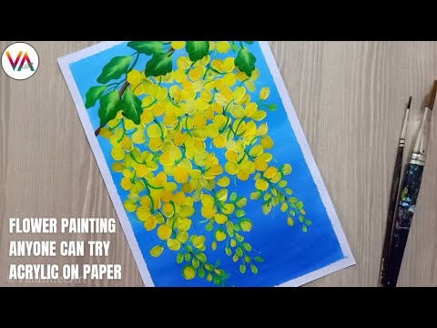 Cassia fistula flower painting acrylic | One stroke painting tutorial for beginners by Vanishree Art