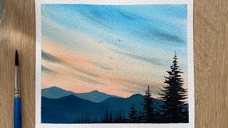 Drawing with Watercolor / How to paint a sunset sky with watercolors step by step