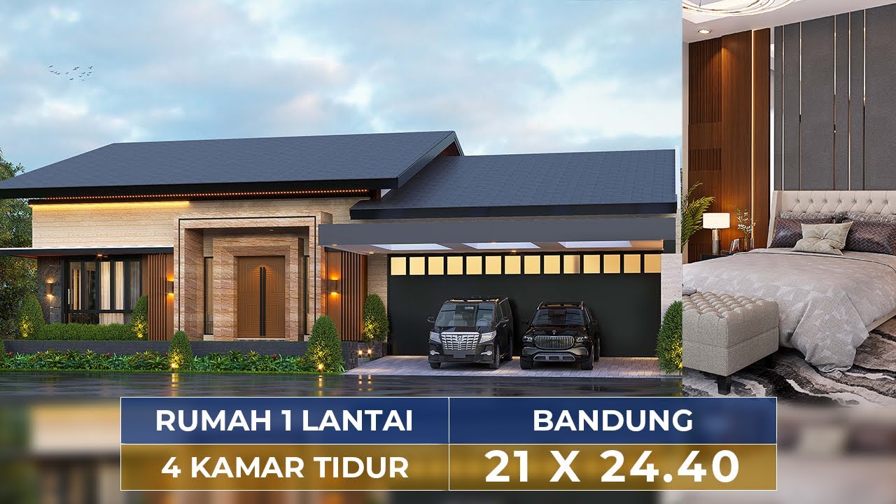 Video 3D Jasa Arsitek Desain Rumah Modern 1 Lantai Luas 300 m2 Lebar 21 m