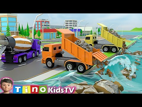 Hammer Drill Excavator & Construction Trucks Animation | Breakwater Construction Simulation