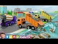 Hammer Drill Excavator Construction Trucks Animation Breakwater Construction Simulation