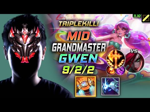 GrandMaster Gwen MID vs Katarina - 천상계 미드 그웬 템트리 룬 벨트 정복자 グウェン Гвен 灵罗娃娃 關 - LOL KR 11.10