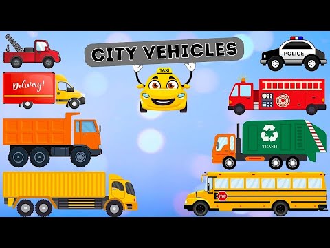 Learn City Vehicles names and sounds, Garbage Truck, Tow Truck, Car Carrier, Fire Truck, Semi Truck