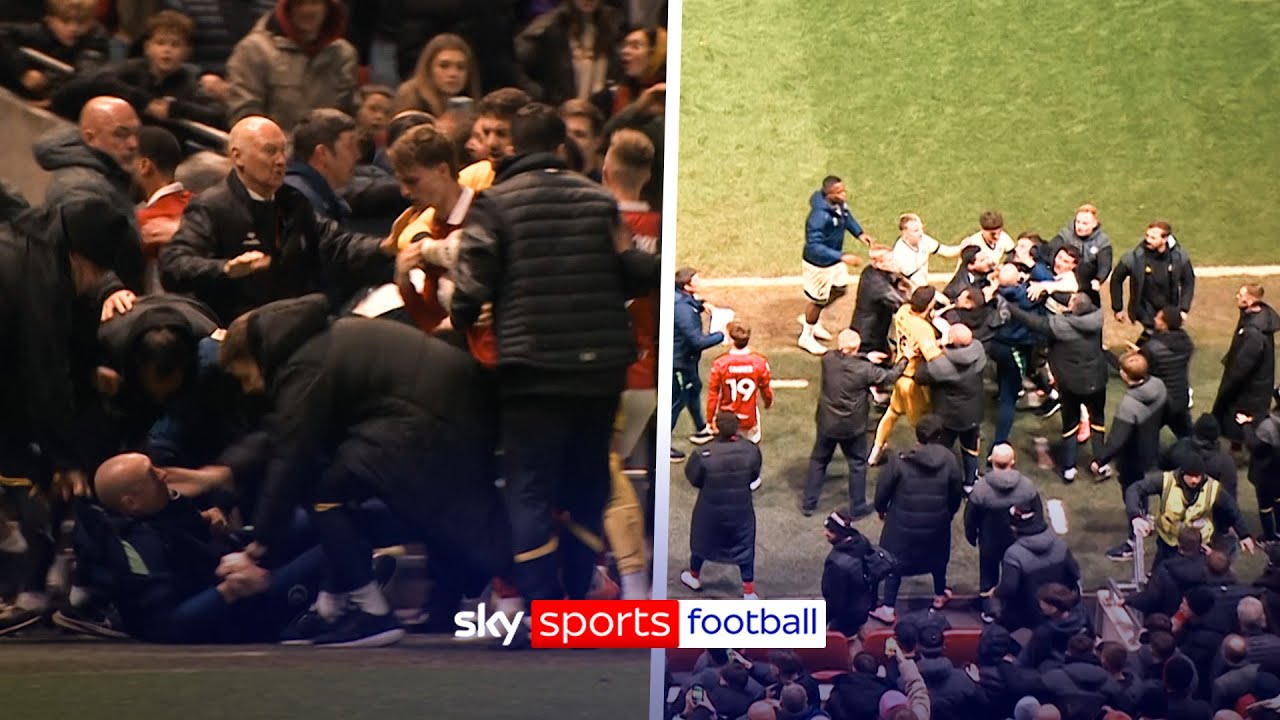 Millwall &amp; Bristol City break out in MASS BRAWL at full-time whistle!