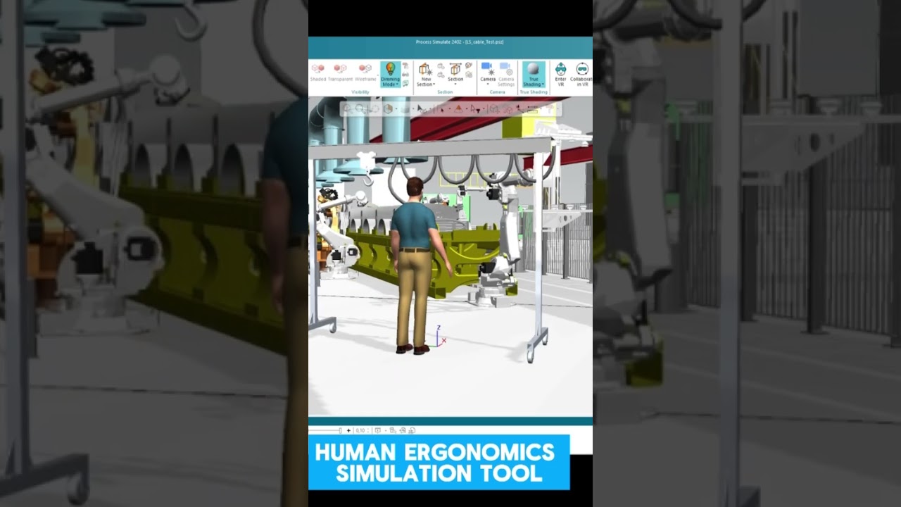 Siemens Process Simulate Tecnomatix Human and Cable stimulation #siemensplm #tecnomatix
