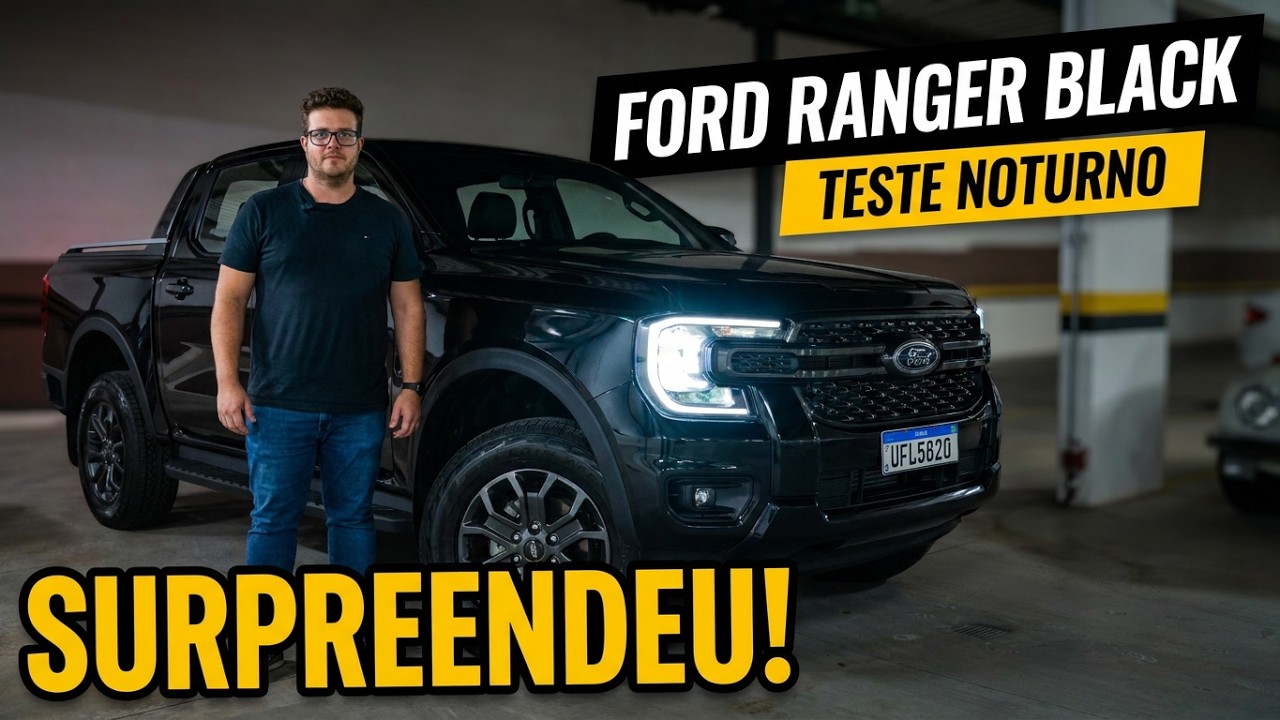 FORD RANGER BLACK 2026: TESTE DOS FARÓIS E INTERIOR