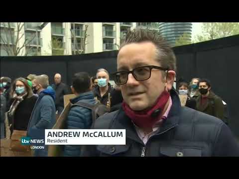 Fire Safety Protest at Ballymore's New Providence Wharf in Poplar - ITV London News - 8/5/21