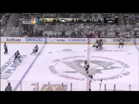 David Krejci deflected slapshot goal 1-0 June 1 2013 Boston Bruins vs Pittsburgh Penguins NHL Hockey