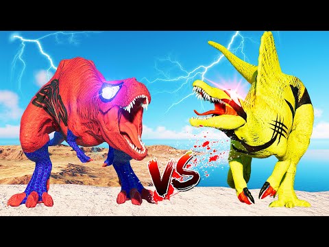 (🦖 Jurassic World Evolution 2 🦕)SpiderMan T-Rex VS Wolverine Spinosaurus Dinosaurs Fight