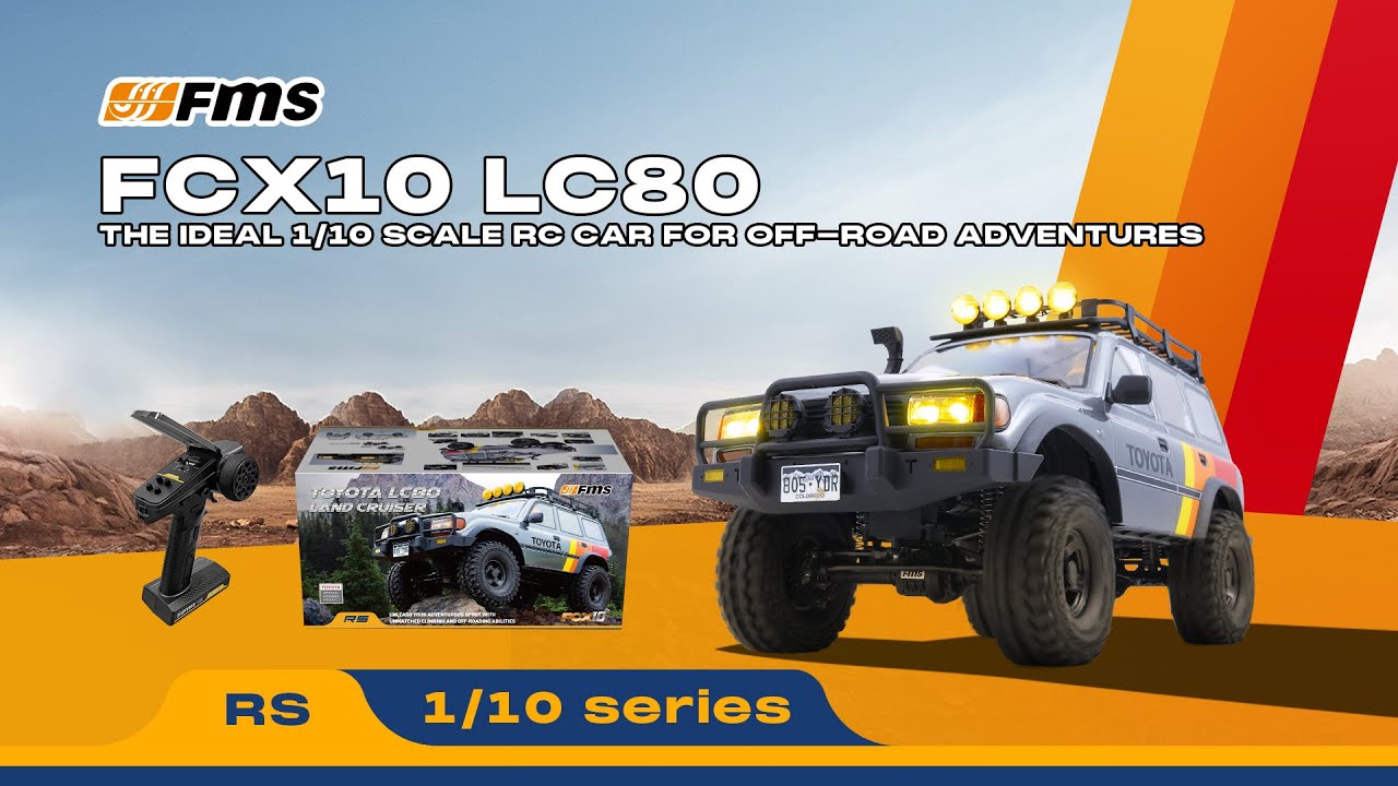 1:10 LC80 RC Crawler | RTR 4WD, Roof Rack, Lights | FMS Hobby