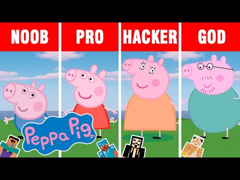 NOOB MINERS - Minecraft battle: NOOB vs PRO vs HACKER vs GOD: PEPPA PIG FAMILY BUILD CHALLENGE in Minecraft.