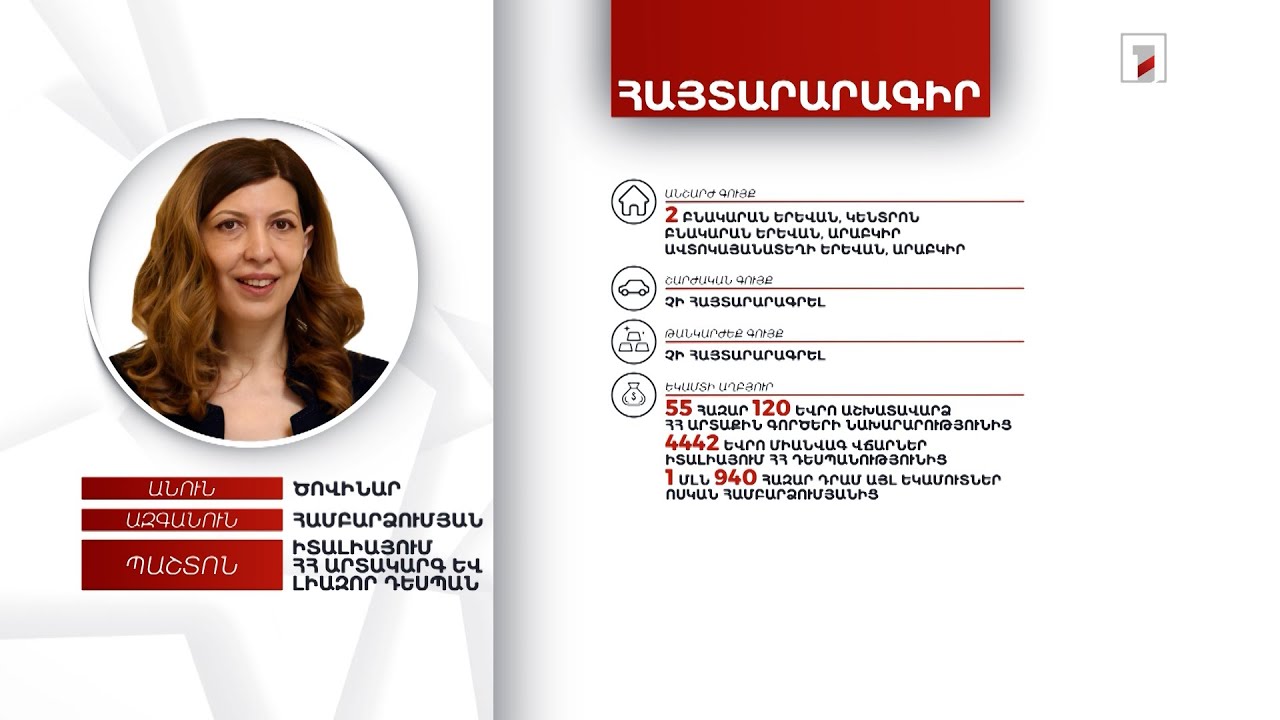 4 անշարժ գույք, 46 հազար 540 եվրո. Իտալիայում ՀՀ դեսպան Ծովինար Համբարձումյանի հայտարարագիրը