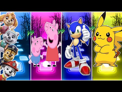 paw patrol vs peppa Pig vs Super sonic vs pikachu || TILES HOP EDM RUSH