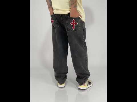 Calça Jeans Baggy Trip Side Cruzes Basic - Preta