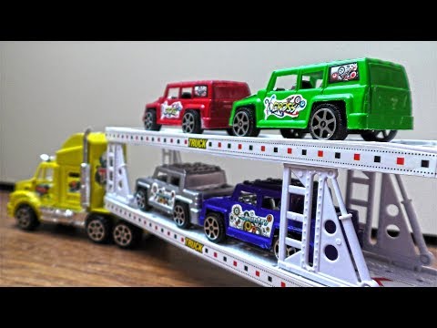 Cheap Plastic Toy Cars Transported by One Truck and Loaded on Another
