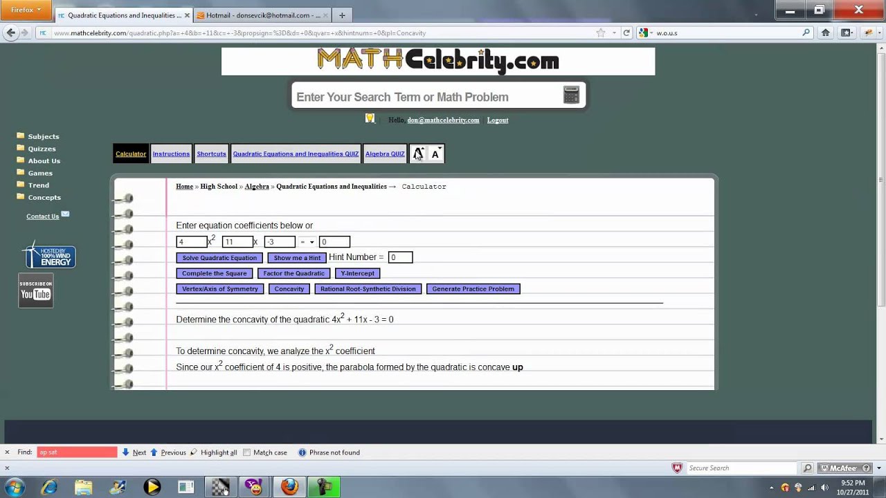 Quadratic Equation and Inequality Calculator
