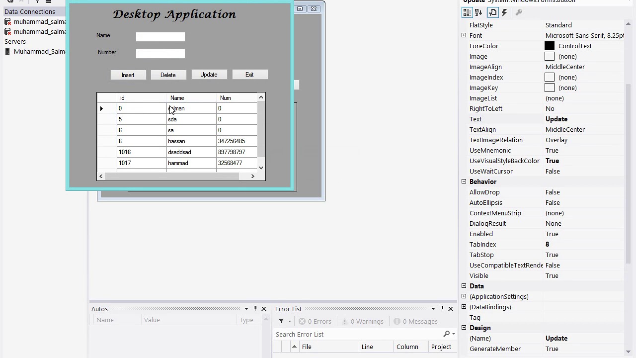 create insert,delete,update&exit button in visual studio