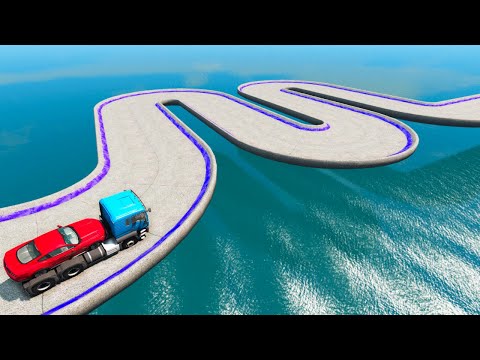 Impossible W Shape Bridge Crossing Cars Vs Deep Water Mission - BeamNG.Drive