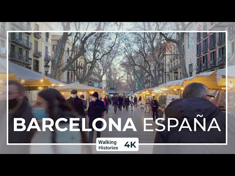 Passeio a pé 4K Barcelona, ​​​​Espanha | La Rambla - Da Plaça Catalunya ao Porto de Barcelona