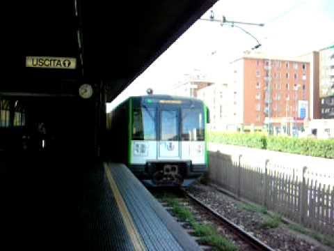 Meneghino subway train departing  Cimiano station,green line MILANO (line n. 2 )