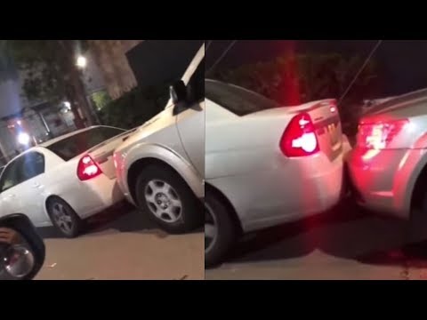 CAR PUSHES SUV to get out of tight parking spot