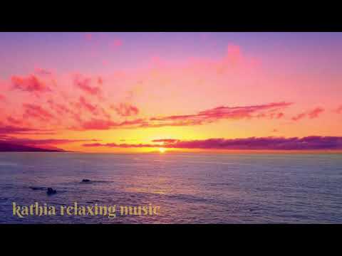 relaxing piano music, morning nature, with water and moon,