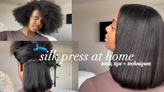 DIY silk press on type 4 hair | detailed tutorial with tips, tools + techniques
