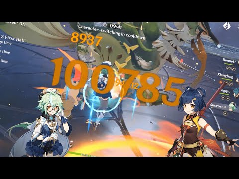 Xiangling 100K DAMAGE!! No 5 Star Weapon F2P!!