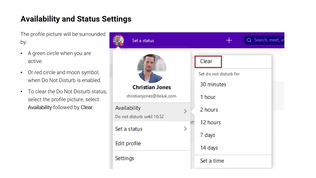 Webex availability settings.