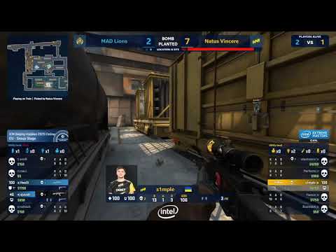s1mple awp clutch 1v4 against vs MAD LIONS @de_Train | IEM Beijing 2020
