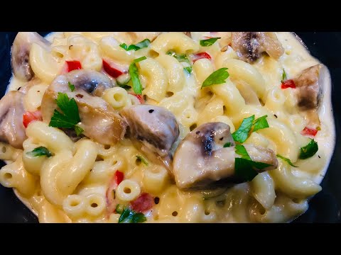 CREAMY Macaroni Pasta In ALFREDO SAUCE With Mushrooms | CHEESY MACARONI PASTA RECIPE