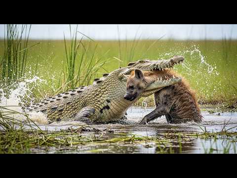 Hyena vs. Crocodile: Intense Fight for Survival at the River