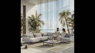 LOOKS by Wolfgang Joop Tempest Gartenlounge M, hellgrau/anthrazit, Alu/Rope-Geflecht, Beistelltisch mit Glasplatte, pulverbeschichtet, wetterfest, modernes Design